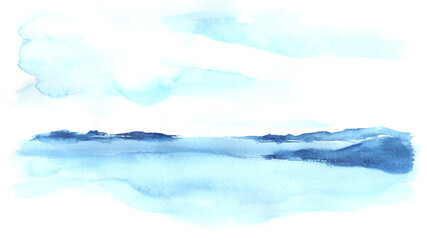 Fototapeta na wymiar 水彩で描いた海岸の風景イラスト