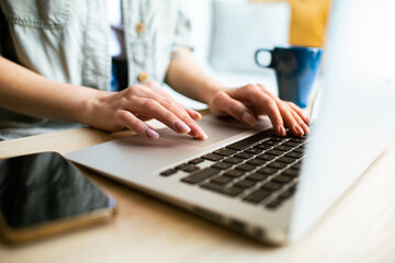 Young woman using a laptop at home