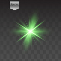 Glowing Light Stars with Sparkles. Green Light effect. Vector illustration