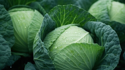 Fototapeta premium Wet cabbage with drops of water Generative AI