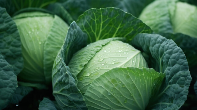 Wet cabbage with drops of water Generative AI