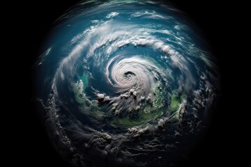 Super Typhoon, tropical storm, cyclone, hurricane, tornado, over ocean. Weather background. Typhoon, storm, windstorm, superstorm, gale moves to the ground. Generative Ai.