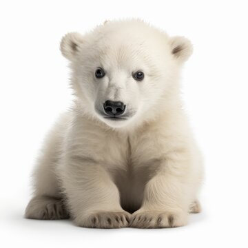 polar bear cub isolated in a white background, Generative Ai image