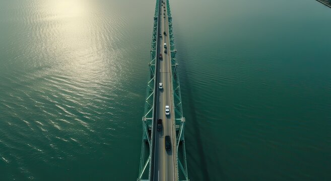 Aerial top view drone shot of the bridge with cars on bridge road image transportation background concept. Generative Ai.