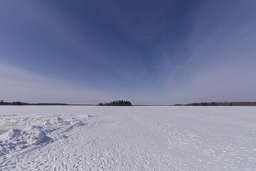 Astotin Lake on a Partially Cloudy Winter Day