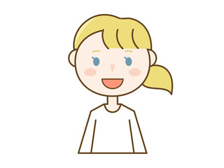 笑顔で正面を向くシンプルな若い外国人女性のイラスト_欧米金髪外人女性