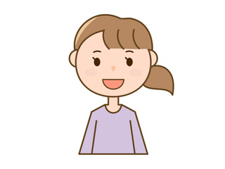 笑顔で正面を向くシンプルな若い女性のイラスト