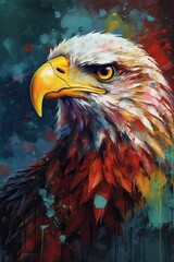 Fototapeta premium Portrait of an eagle. White-tailed eagle, sea eagle. Bird of prey, Aquarelle, watercolor illustration. Generative Ai.