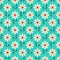 Retro cute geometric floral seamless pattern background.