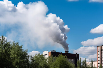 Fototapeta na wymiar thick smoke from the factory chimney. fuming factory tube, environmental pollution created with Generative AI technology.
