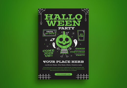Black Flat Design Halloween Party Flyer Layout