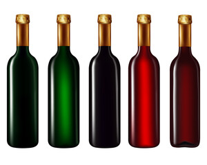wine bottle and glass, Set of wine bottles isolated on white background 