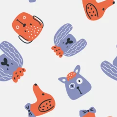 Meubelstickers Dogs seamless pattern. Cute animals in simple naive hand-drawn Scandinavian trendy cartoon style. Ideal for a nursery, baby clothes, textiles, packaging. © Anna Kubasheva
