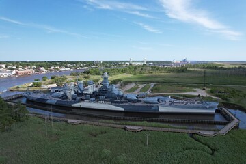 Aerial views from over the Battleship North Carolina in Wilimington, NC