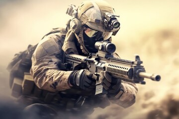 Sniper soldier with a gas mask, Generative Ai image
