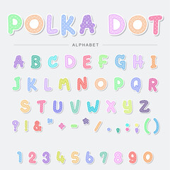 Polka dots font, Pastel ABC letters and numbers. Funny alphabet for kids