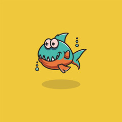 Cute piranha smiling cartoon illustration