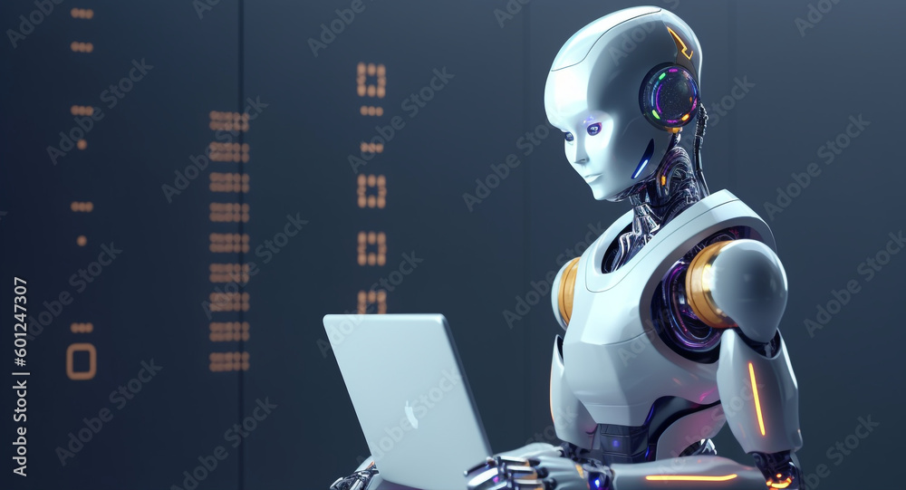 Poster ai chatbots working and chatting in computer, generative ai