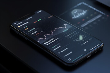 Phone on the table Mobile app for business performance monitoring and analysis, Generative AI	