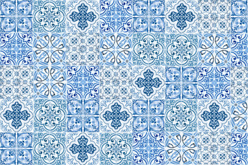 Colorful vintage ceramic tiles wall decoration. Turkish ceramic tiles wall background. - 601247375