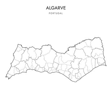 Vector Map of Algarve Region (Regi&atilde;o do Algarve) with administrative borders of District, Municipalities (Concelhos) and Civil Parishes (Freguesias) as of 2023 - Portugal
