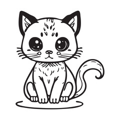Fototapeta na wymiar Cute cartoon little cat. Black and white vector illustration for coloring book 