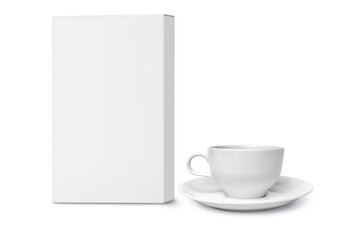 Empty coffee cup with empty packaging box mockup isolated PNG transparent