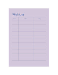 Wish list. Make your day more easily and happy. Vector Print template.