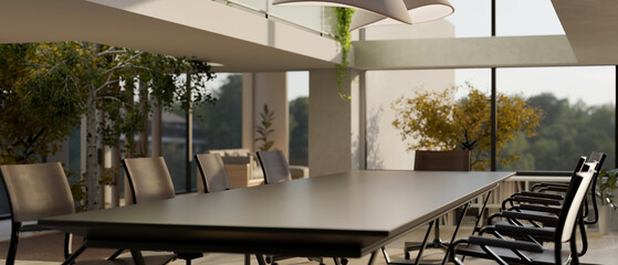 Interior design of a modern contemporary meeting room or boardroom with meeting table