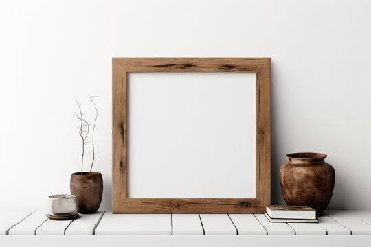 A mockup black or wooden frame with a white mat for an 8x10 inch photograph for modern or minimalist decor