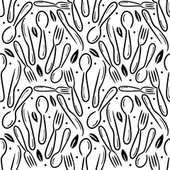 Spoon, Fork and Knife Seamless Pattern Food White Background
