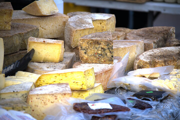 Hard cheese for sale on a farmers market
