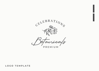 Logo Design of Hand Drawn Botanical Plant. Vintage Modern Vector Line Art Design Template
