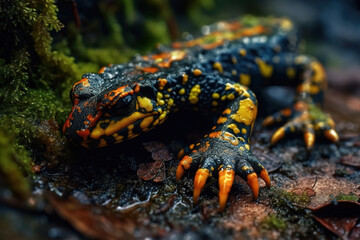 Fototapeta premium Image of salamander in the forest. Reptile. Illustration. Generative AI.
