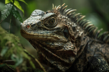 Fototapeta premium Image of iguana in the forest. Reptile. Illustration. Generative AI.