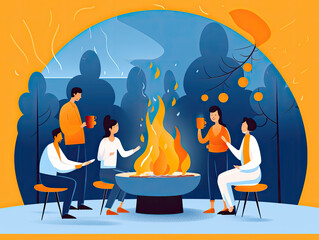 a group of people sitting around a bonfire 