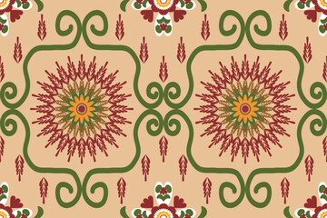Fototapeta na wymiar Seamless fabric pattern adorned with traditional .Design for background, carpet, wallpaper, clothing, wrapping, Batik, fabric, Vector.