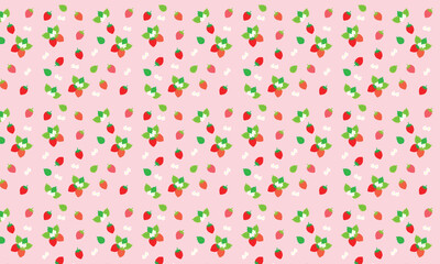 イチゴイラストの背景ピンク_シームレスパターン