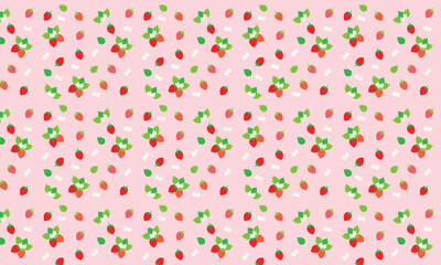 イチゴイラストの背景ピンク_シームレスパターン