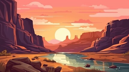 grand canyon sunset illustration background - obrazy, fototapety, plakaty