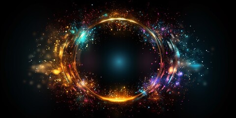 Obraz premium 3d neon glowing magic circle isolated on black background