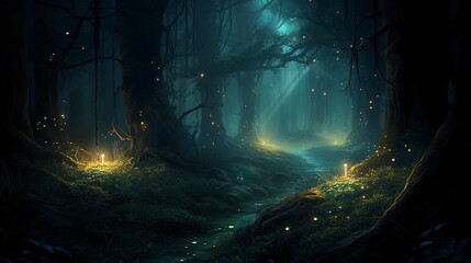Firefly forest background illustration