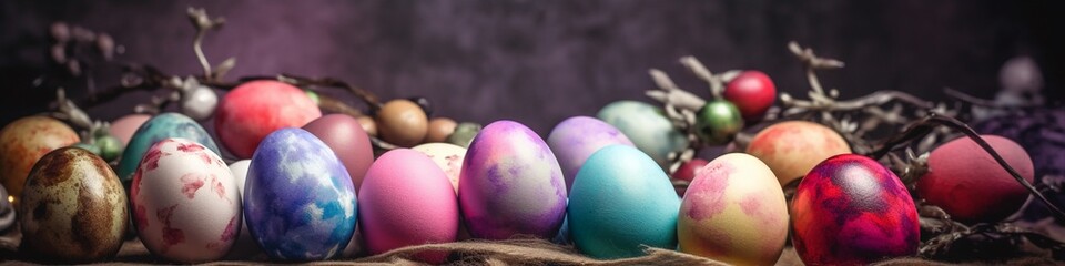 Obraz na płótnie Canvas Colorful Easter eggs banner background