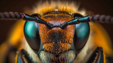 close up of a bee with pollen - obrazy, fototapety, plakaty