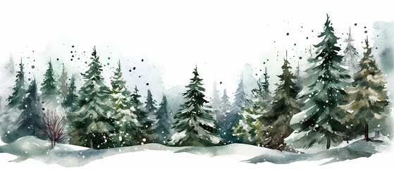 Forest winter landscape with snow and pine, generative ai, digital illustration.