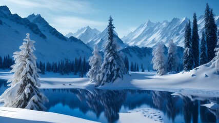Fototapeta na wymiar winter mountain landscape, generative ai
