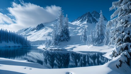 Obraz premium winter mountain landscape, generative ai