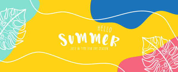 Colorful summer background layout banner design. landscape poster, greeting card, header to website