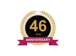 46th Anniversary Celebration. Anniversary logo design with golden color laurel wreath for birthday celebration event, invitation, greeting card, banner, poster, flyer, flyer.