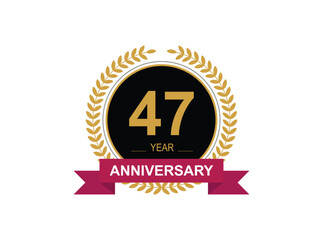 47th Anniversary Celebration. Anniversary logo design with golden color laurel wreath for birthday celebration event, invitation, greeting card, banner, poster, flyer, flyer.